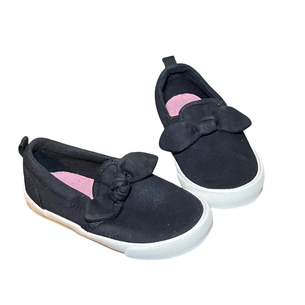 Old Navy Kids Girls Size 8 Black Slip On Sneakers Bow Detail Toddler Size 8